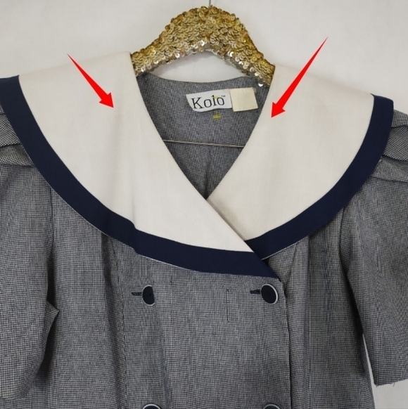 Vintage 80s Kolo Navy and White Plus Size Sailor Midi Dress Nautical Chic - Picture 6 of 6